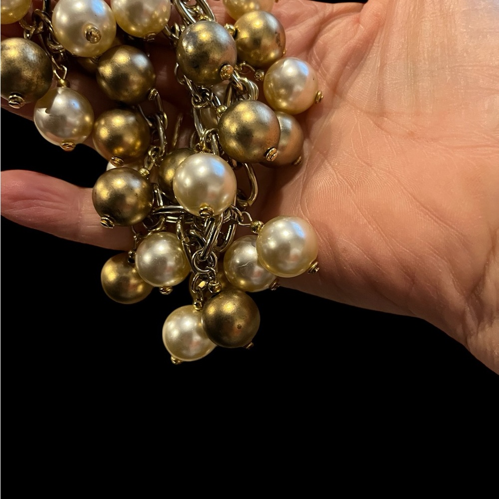 Vintage 2 Tone pearl beaded necklace in gold tone - Picture 4 of 10